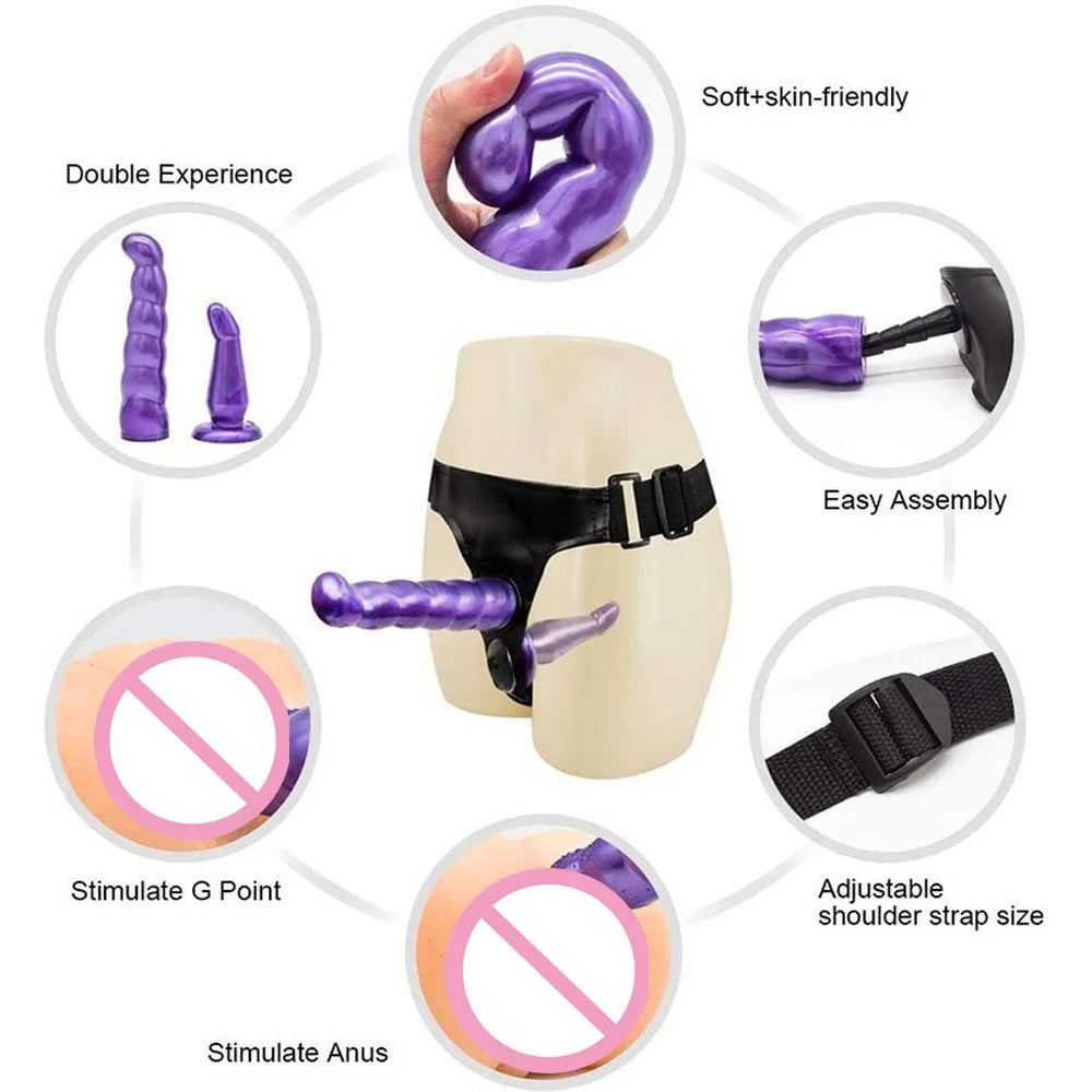 Double Dildo Strapon Realistic Penis Wearable Harness Women's Dildo Lesbian Strap-on Dildo Adult Sex Toys For Couples Women Gay