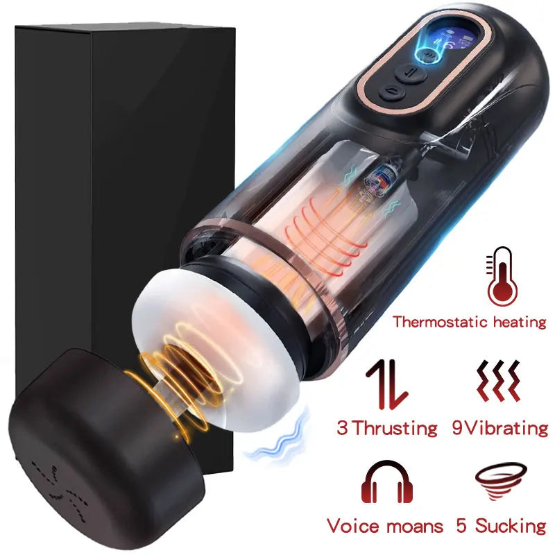 Male Masturbators Cup Penis Pump with Thrusting Sucking 3D Textured Sleeve Heating Blowjob Mens Sex Toy Pocket Pussy for Men
