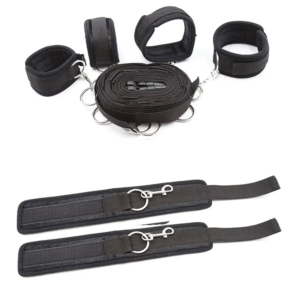 BDSM Restraint Set Bondage Handcuffs & Ankle Fetish Cuffs Slave On The Bed Open Leg Flirt Sex Toys For Women Couples Erotic Shop