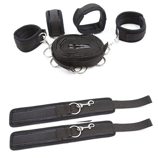 BDSM Restraint Set Bondage Handcuffs & Ankle Fetish Cuffs Slave On The Bed Open Leg Flirt Sex Toys For Women Couples Erotic Shop