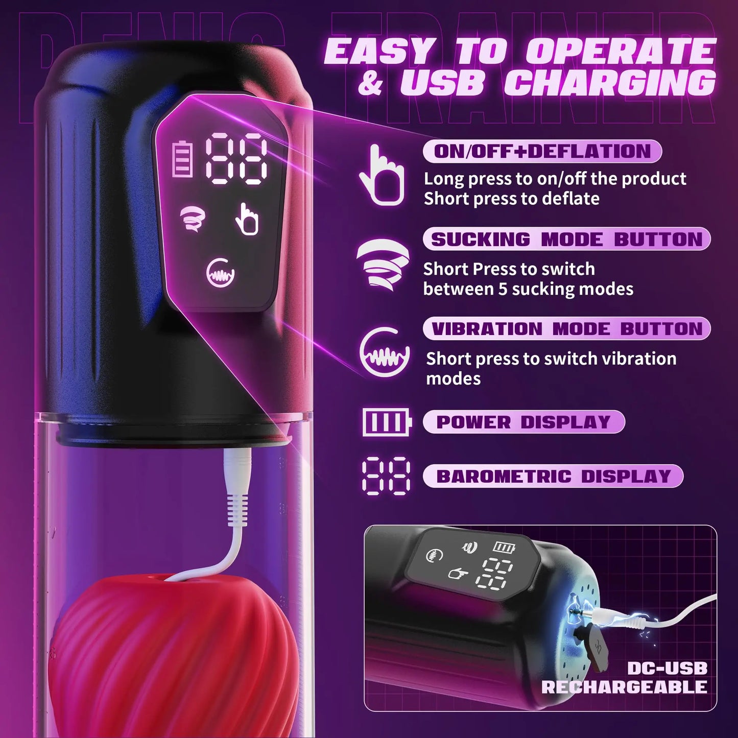 Electric Penis Pump with 5 Suction 6 Training Modes Automatic Male Masturbator LCD Pumps Enlargers Ault Sex Toys For Men