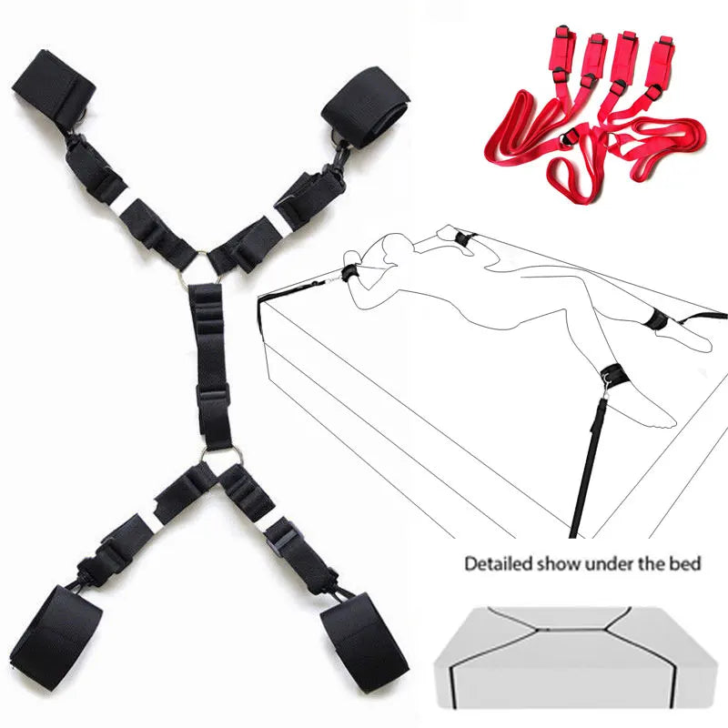 Bdsm Bondage Set 18 Adult Sexy Erotic Accessories Adjustable Bandage Handcuffs And Footcuffs Bed Sex For Woman Couples Toys