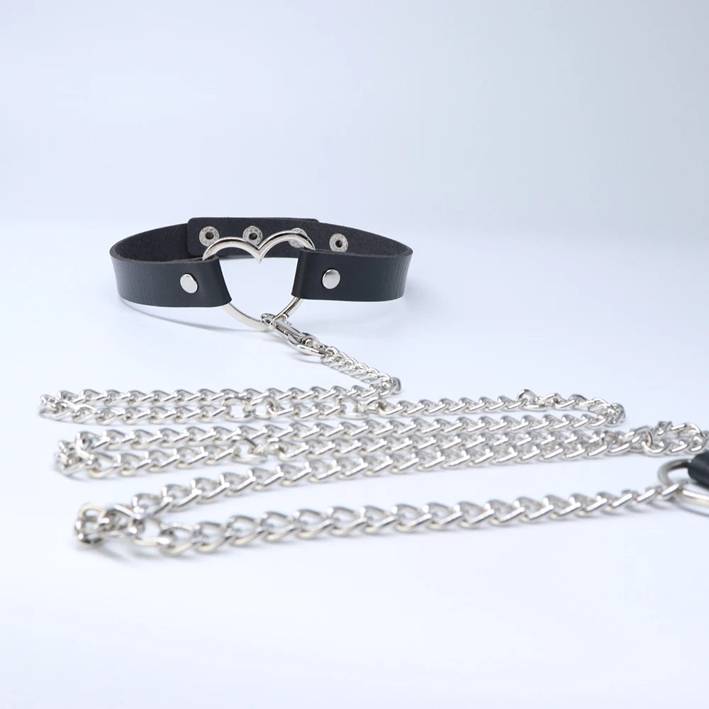 Bdsm PU Leather Choker with Chain Leash Women Bondage Bow Tie Collar Leather Slave Erotic Collar Submissive Mature Accessories