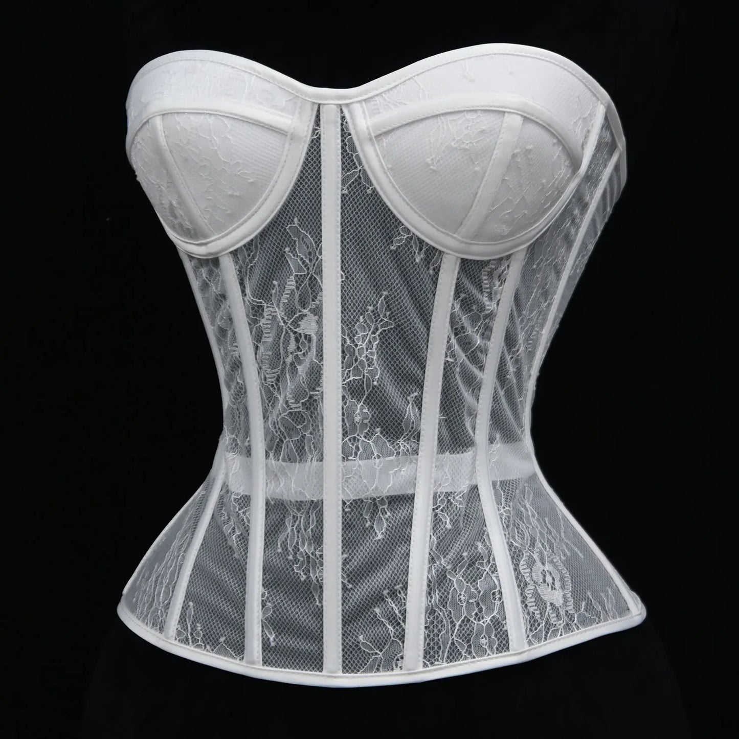 Steel Bone Korset Woman Hollow Out Strapless Lace Bra Bustier Top Mesh Women Lingerie Black White Biege Corset