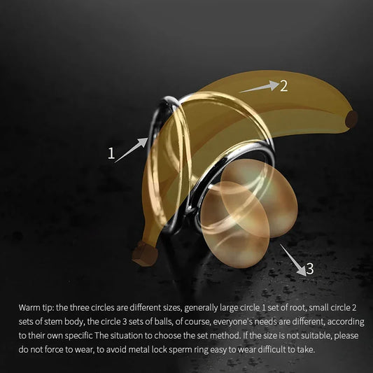 Male Penis Ring with tri-ring Metal Scrotal Restraints BDSM Cock Ring Urethral Ring Delay Ring Adult Sex Toy for Men