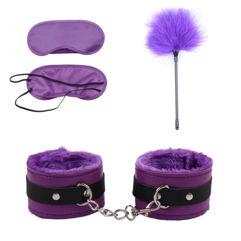 BDSM Set Sexy Leather Plush Erotic Handcuffs Flirt Feather Stick Bondage Kit Exotic Accessories Adult Games Sex Toys For Couples