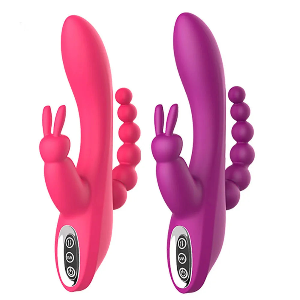 12 Modes G Spot Rabbit Vibrator Clitoral Stimulator Anal Triple Curve Massager Anal Beads Sex Toys For Women Couples Dildo