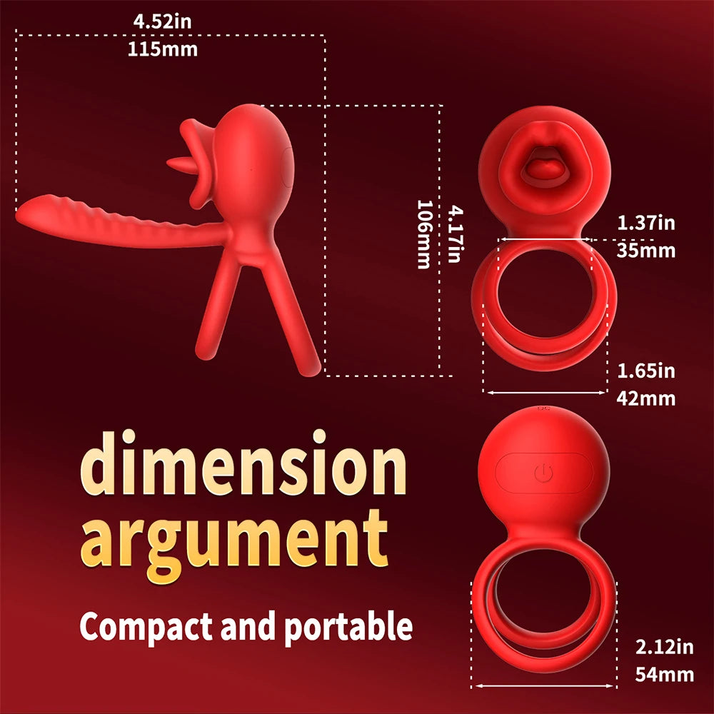 App Vibrating Penis Ring Vibrator with Sexy Licking Mouth G Spot Clitoral Stimulator Cock Rings Couples Adult Sex Toys for Men