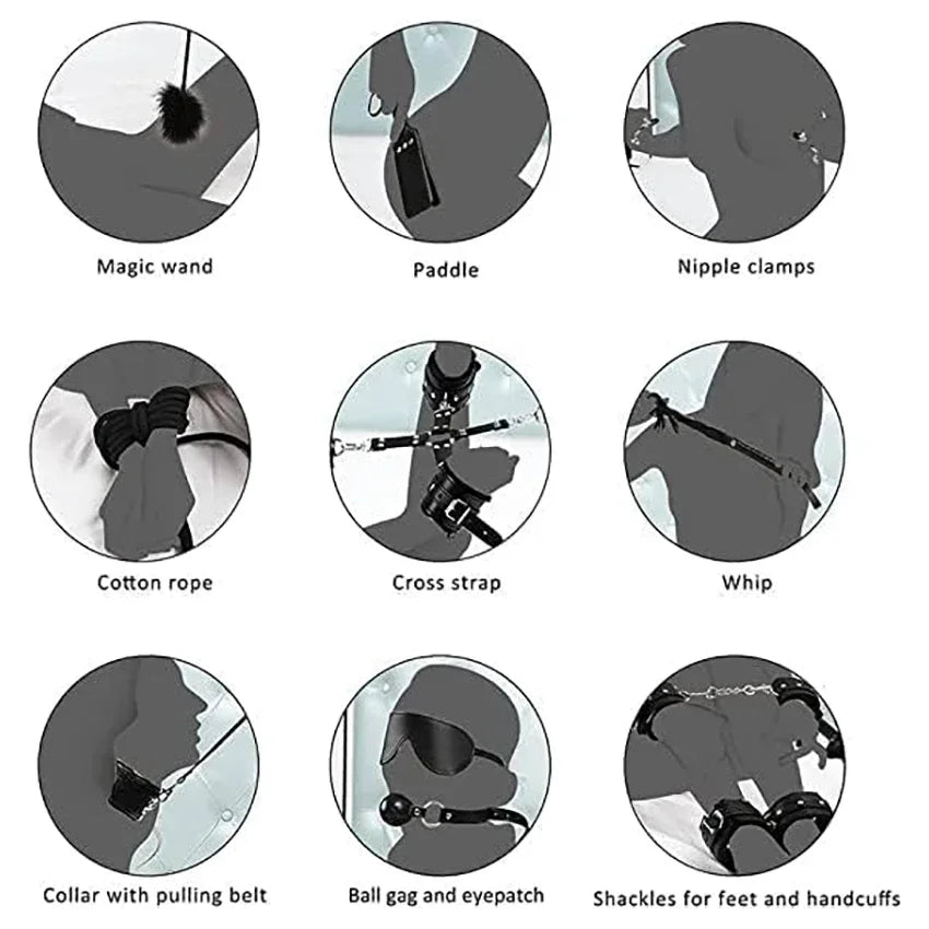 BUYBOOS Sex Bondage Restraints 11Pcs Set BDSM Leather Bondage Sets Restraint Kits Bondage Gear Accessories Adult Sex Toy