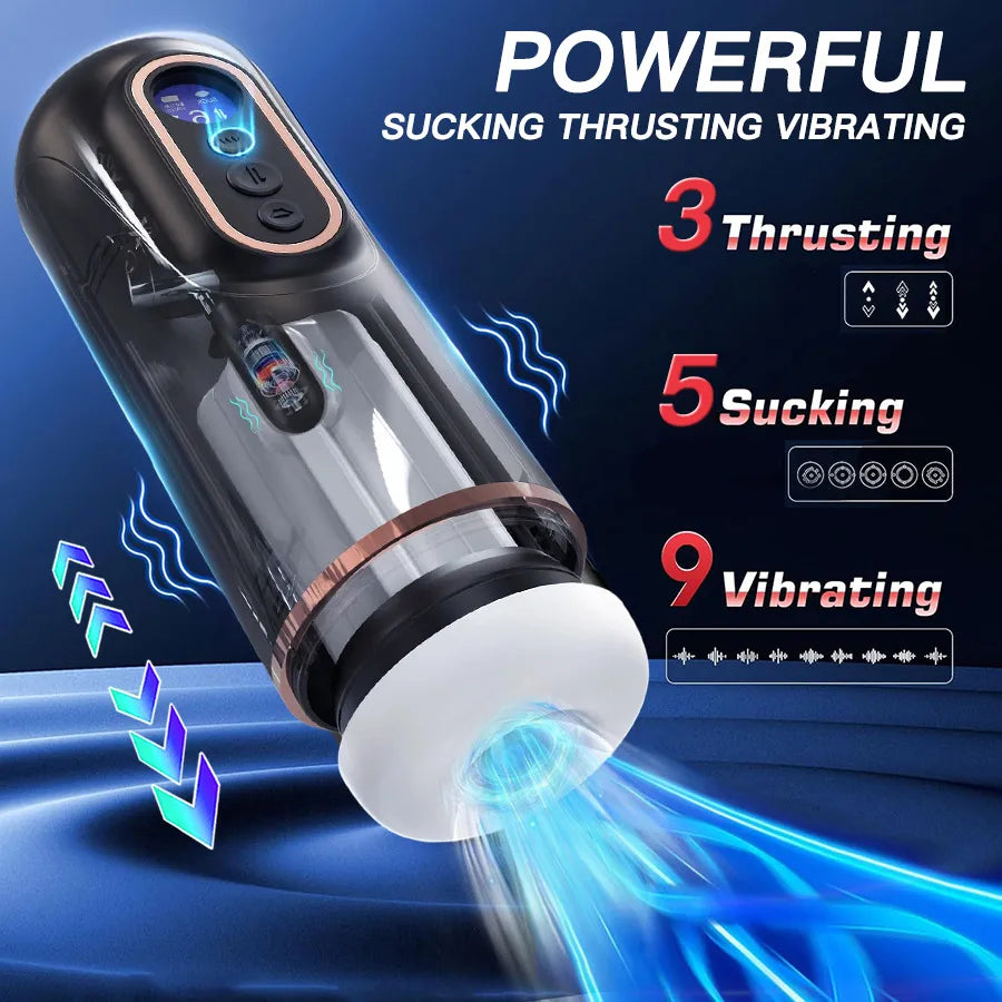 Male Masturbators Cup Penis Pump with Thrusting Sucking 3D Textured Sleeve Heating Blowjob Mens Sex Toy Pocket Pussy for Men