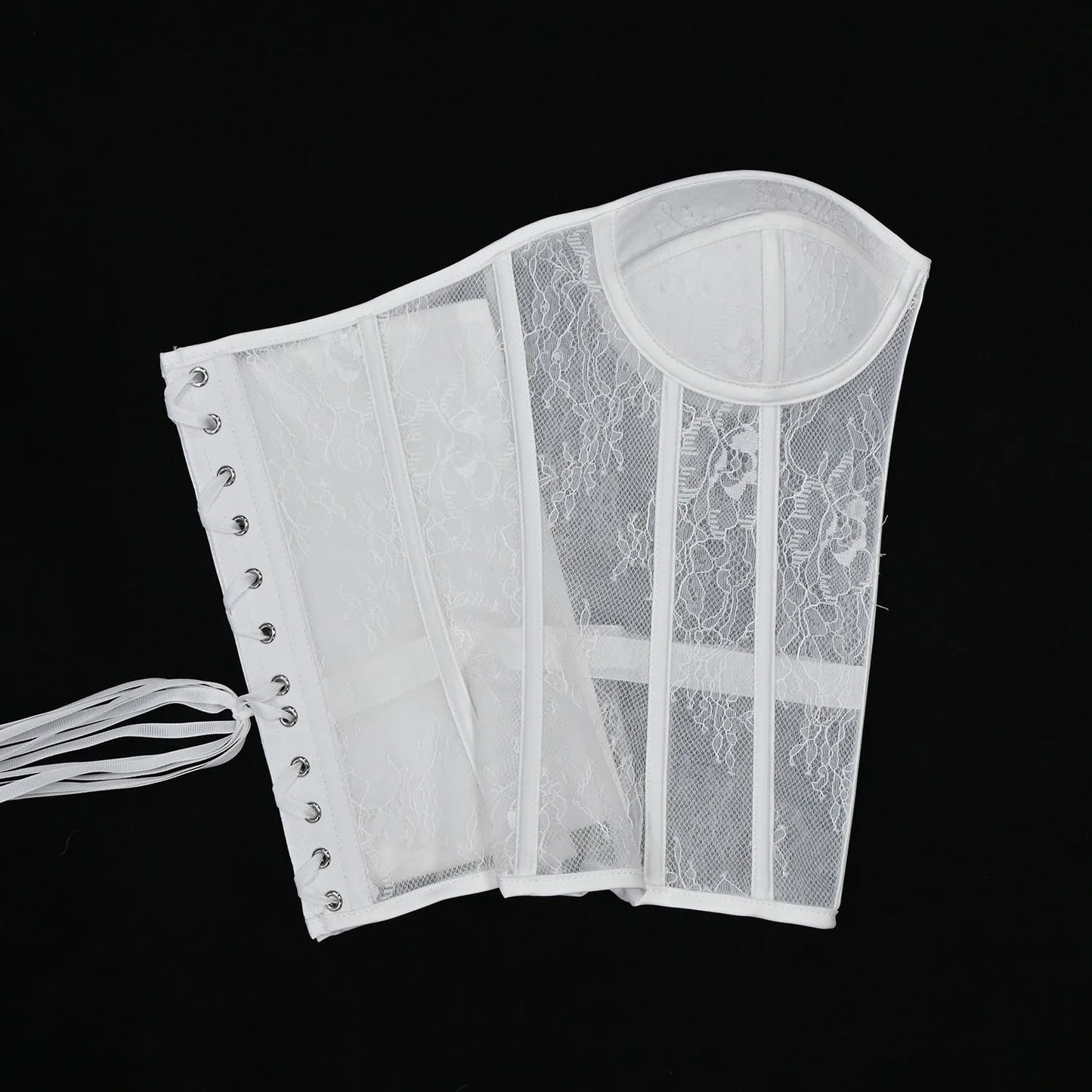 Steel Bone Korset Woman Hollow Out Strapless Lace Bra Bustier Top Mesh Women Lingerie Black White Biege Corset