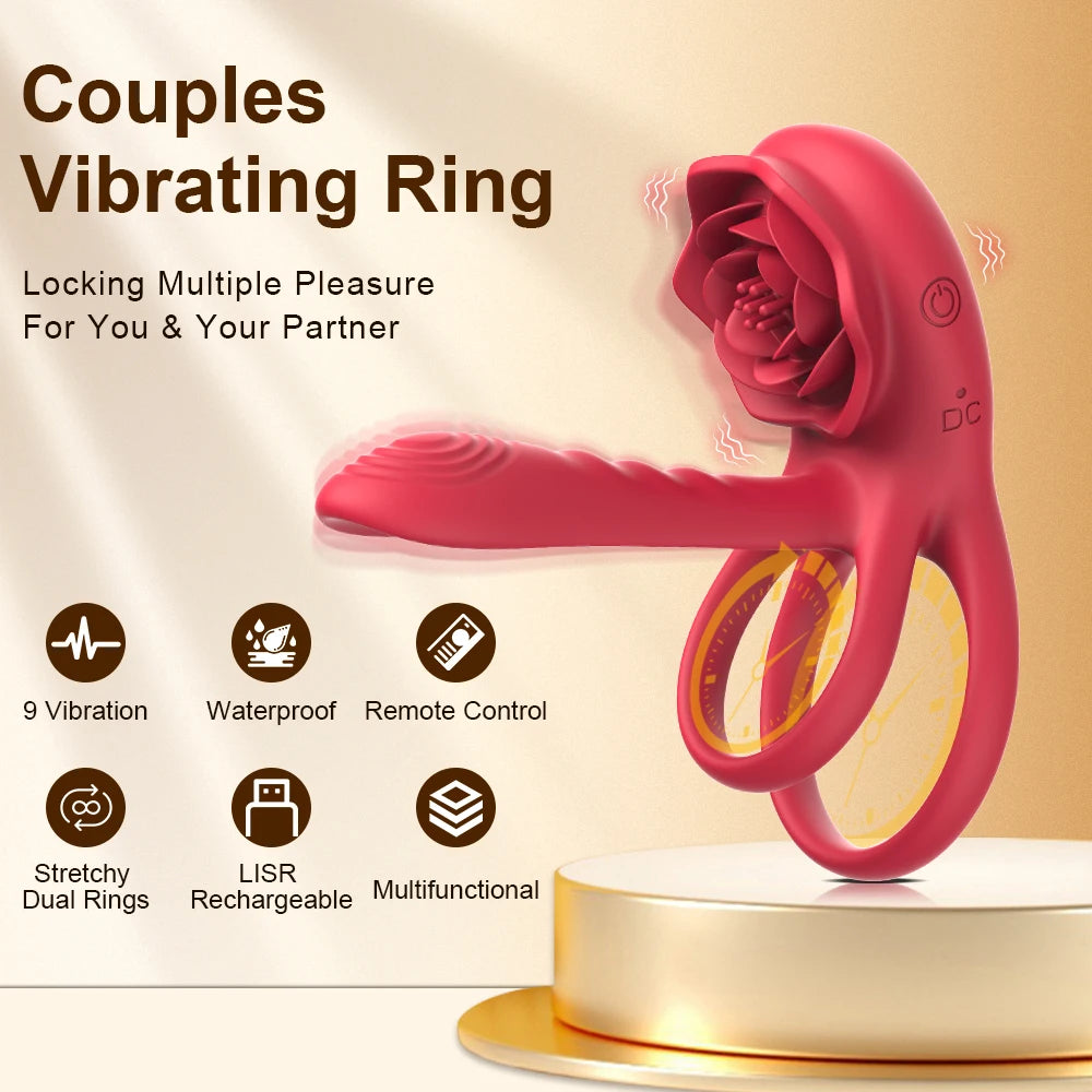 Powerful Vibrating Cock Ring Penis Ring Male Ejaculation Delay Rose Vibrator Clitoral Stimulator Penis Cockr Sex Toy for Couple