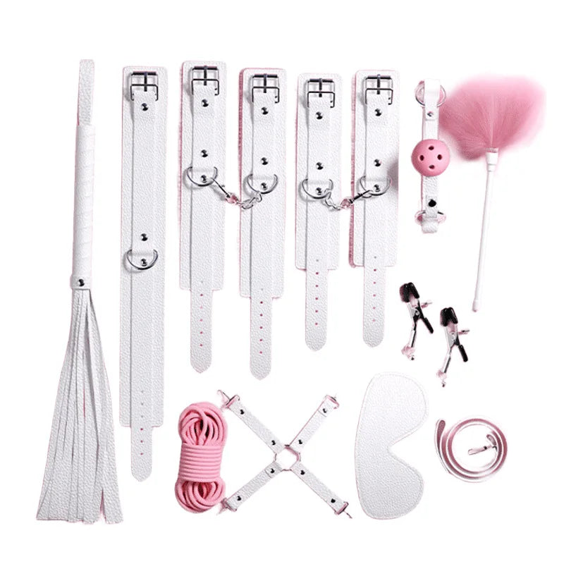 Deluxe Couples Bondage Kit Leather Whip Handcuffs BDSM Accessories for Women Adult Intimacy Toys BDSM Kit Set