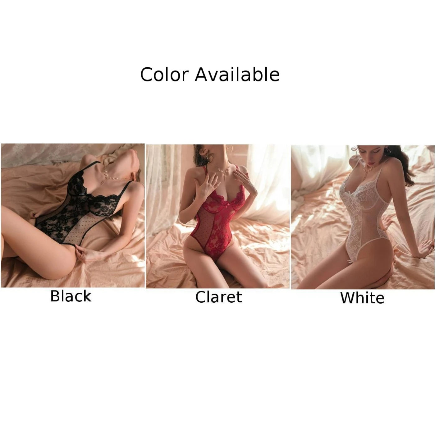 Lingerie Set Women Bodysuit Bra Sets Crotchless Deep V Erotic Costume Lace Hollow Backless Lightweight Sleeveless