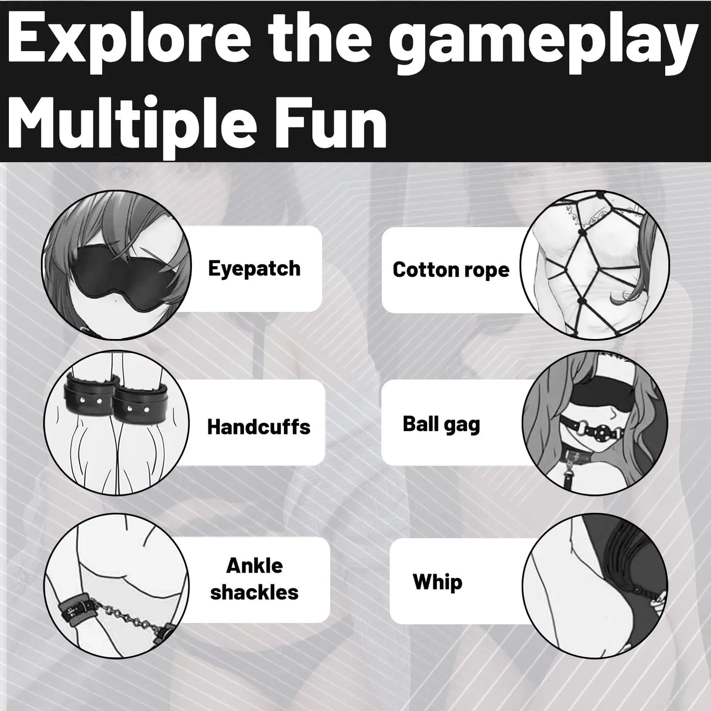 BDSM Bondage Restraint Kit for Couples,Adult Handcuffs Ankle Cuffs Slave Collar with Lock,Beginner SM Toy Set,Role Play Games