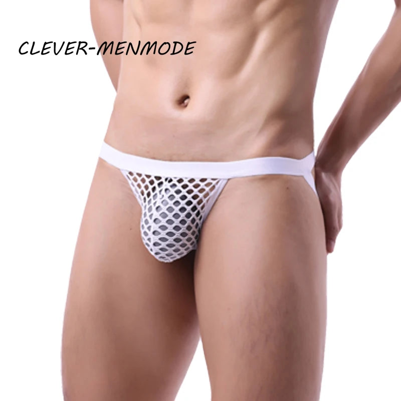 BDSM G-String T-Back Jockstrap Men Fashion Transparent Panties Sexy Fishnet Hip-Baring Thong Low Rise Mesh See-Through Lingerie