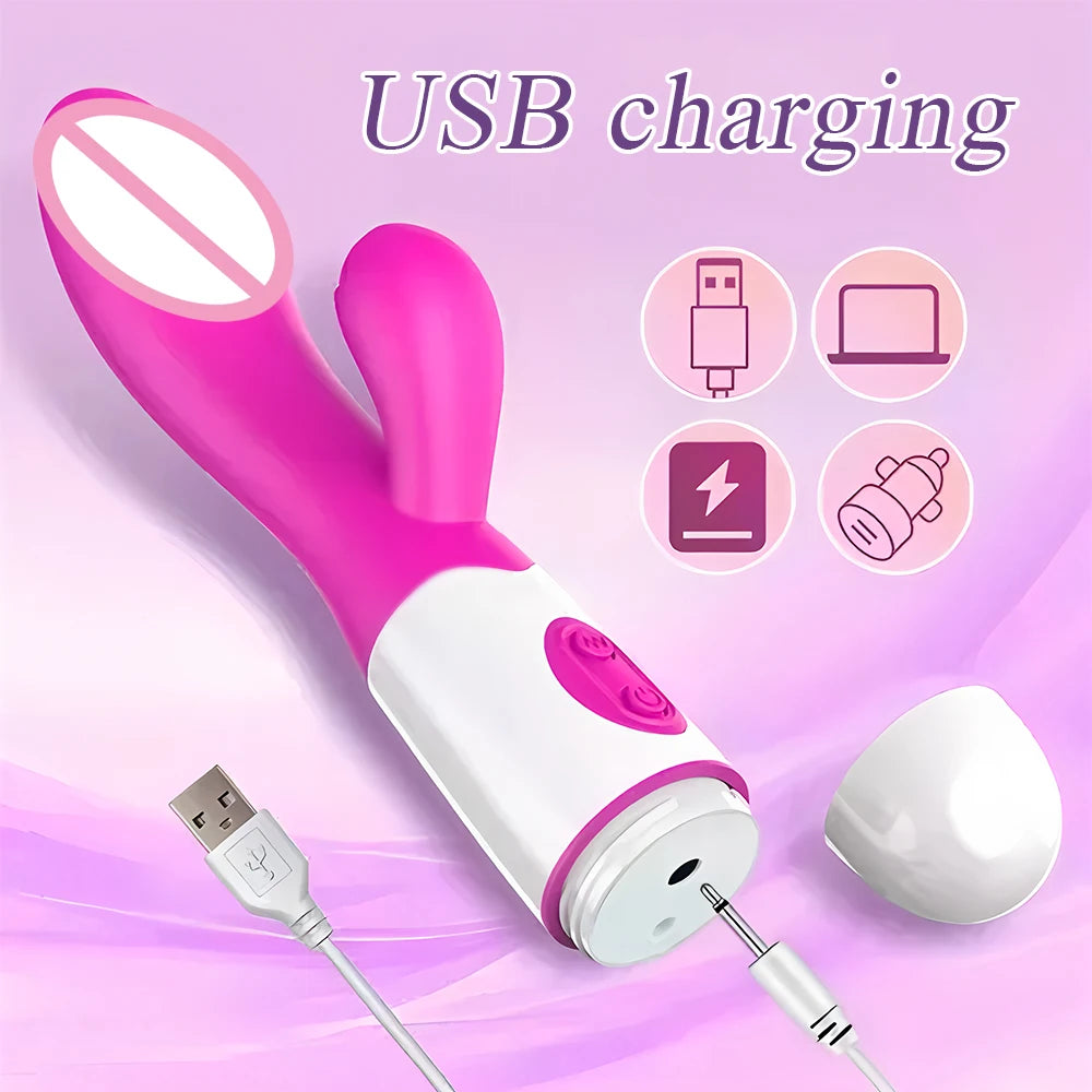 Powerful Rabbit Vibrator Dildo Dual Vibration G Spot Clitoris Stimulation Masturbators Vaginal Massager Adult For Women Sex Toys