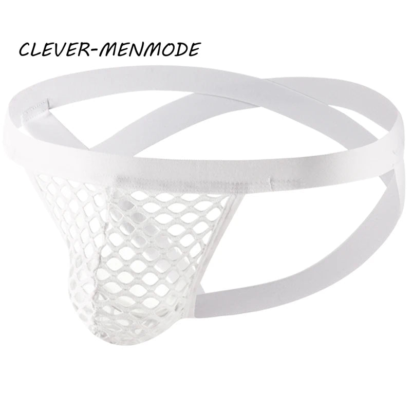 BDSM G-String T-Back Jockstrap Men Fashion Transparent Panties Sexy Fishnet Hip-Baring Thong Low Rise Mesh See-Through Lingerie