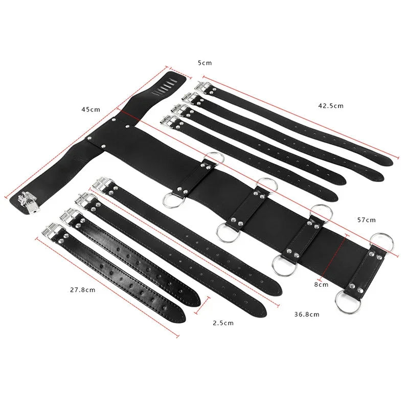 Bdsm Full Body Leather Restraint Straps Hand Behind Back Bondage Bondage Black Belt Arm Body Binder Glove Sleeves Sex Bandage