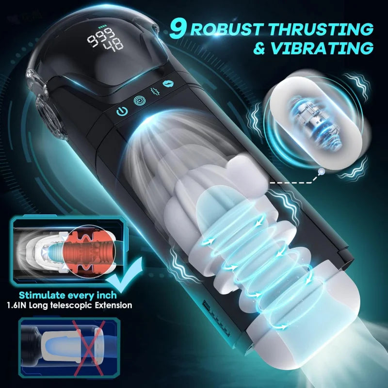 Automatic Telescoping Male Masturbator Cup Penis Pump Pocket Pussy with 9 in 1 Suction Vibrating Modes App Controll Sex Toy
