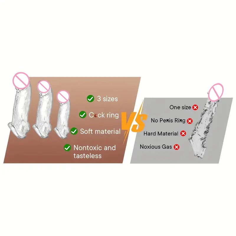 3 Size Reusable Condom Penis Sleeve Cock Ring Penis Extender Male Penis Enlarger Adult Sex Toys for Men