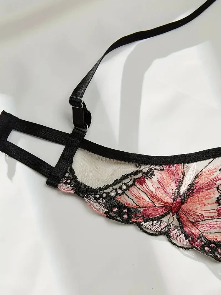 Lingerie Woman Sexy Fancy Underwear Butterfly Embroidery Bra Sets Attractive Chest Intimate Goods Romantic Erotic Outfits 2 pcs