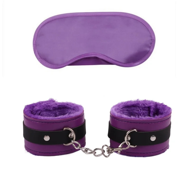 BDSM Set Sexy Leather Plush Erotic Handcuffs Flirt Feather Stick Bondage Kit Exotic Accessories Adult Games Sex Toys For Couples