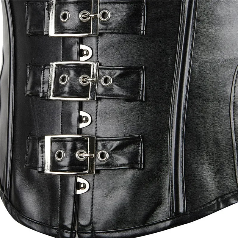 Leather Corset Top With Straps Women Gothic Underbust Waist Cincher Bustier Vest Steampunk Corselet Plus Size Sexy Korset