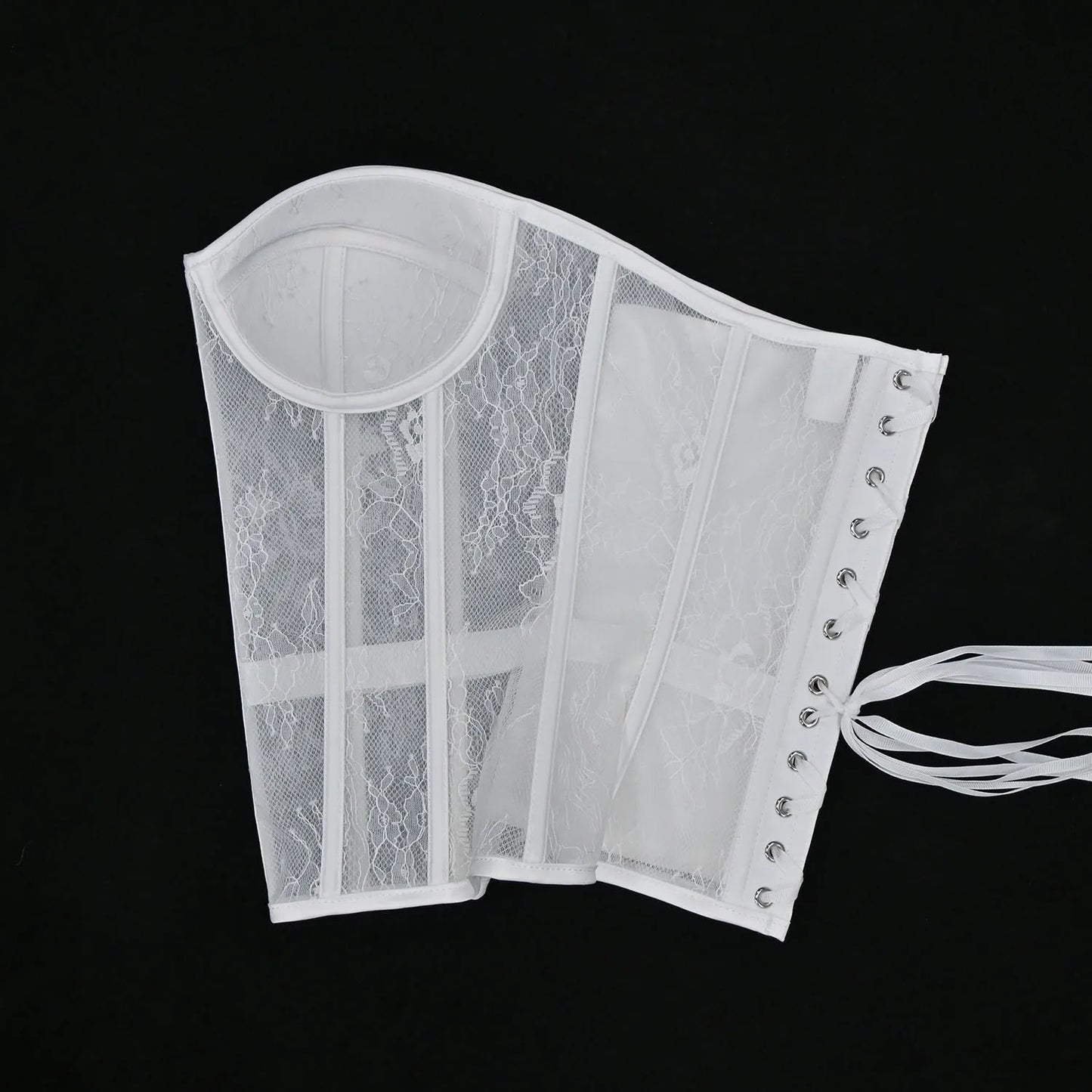 Steel Bone Korset Woman Hollow Out Strapless Lace Bra Bustier Top Mesh Women Lingerie Black White Biege Corset