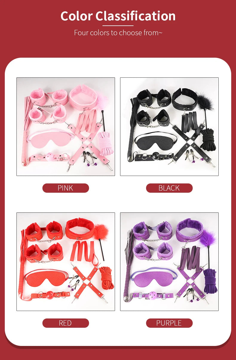 BUYBOOS Sex Bondage Restraints 11Pcs Set BDSM Leather Bondage Sets Restraint Kits Bondage Gear Accessories Adult Sex Toy