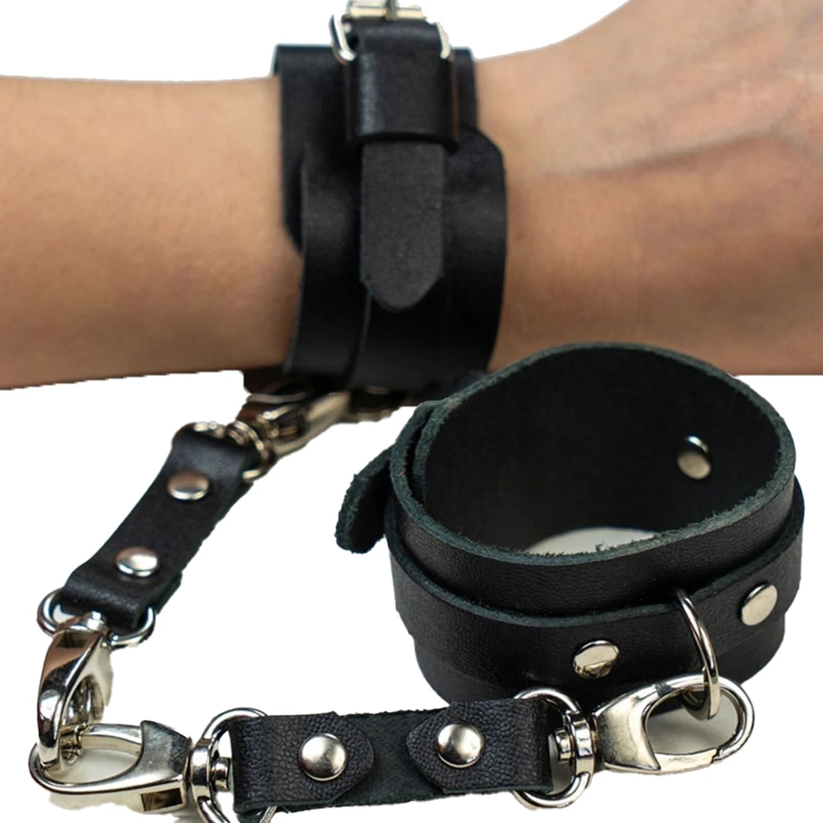 Unisex Leather Bracelet BDSM Bondage Leather Handcuffs Buckle Adjustable Vintage Punk Fetish Clothing Restraints Kink Toy