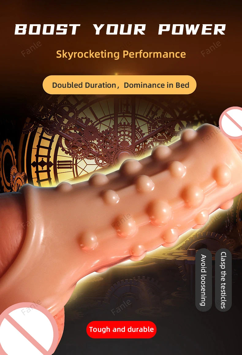 2PCS Reusable Penis Enlargement Sleeves Realistic Textured Cock Ring Sex Toy Enlarger Condom Soft Penis Sleeve for Men Couples