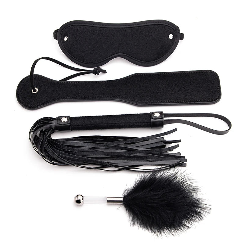 4Pcs Bondage Set BDSM Kits Eye Mask Whip Spanking Paddle Feather Stick Sex Adult Games Erotic Sex Toys For Women Couples