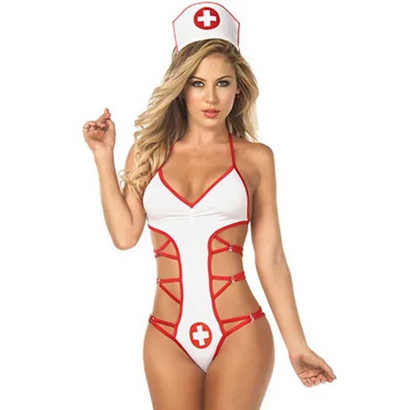 Lingerie Women's Sexy Lingerie Nurse Cosplay Uniform Costume Costume Teddy Babydoll Exotic Costume Sexy Cosplay  Maids Outfit