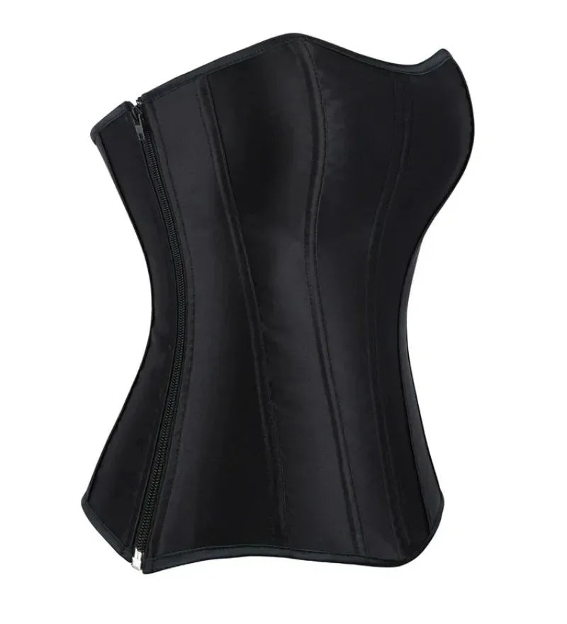 Corsets Bustiers for Women Overbust Corset Top Corselet Sexy Satin Lace up Zipper Corsetto Shaper Gothic Korsett Black