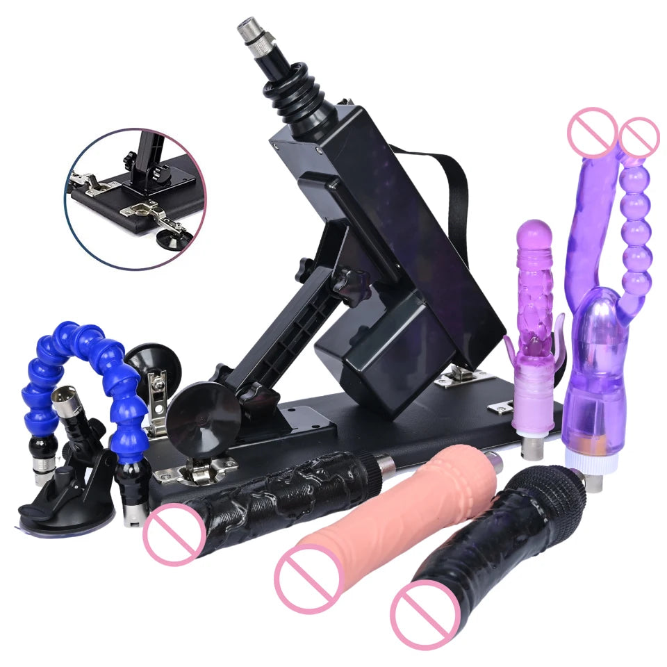 Sex Machine Female Masturbation Pumping Gun with Dildos，More Attachments ,Vibrator Adjustable Speed Love Machine for Couple