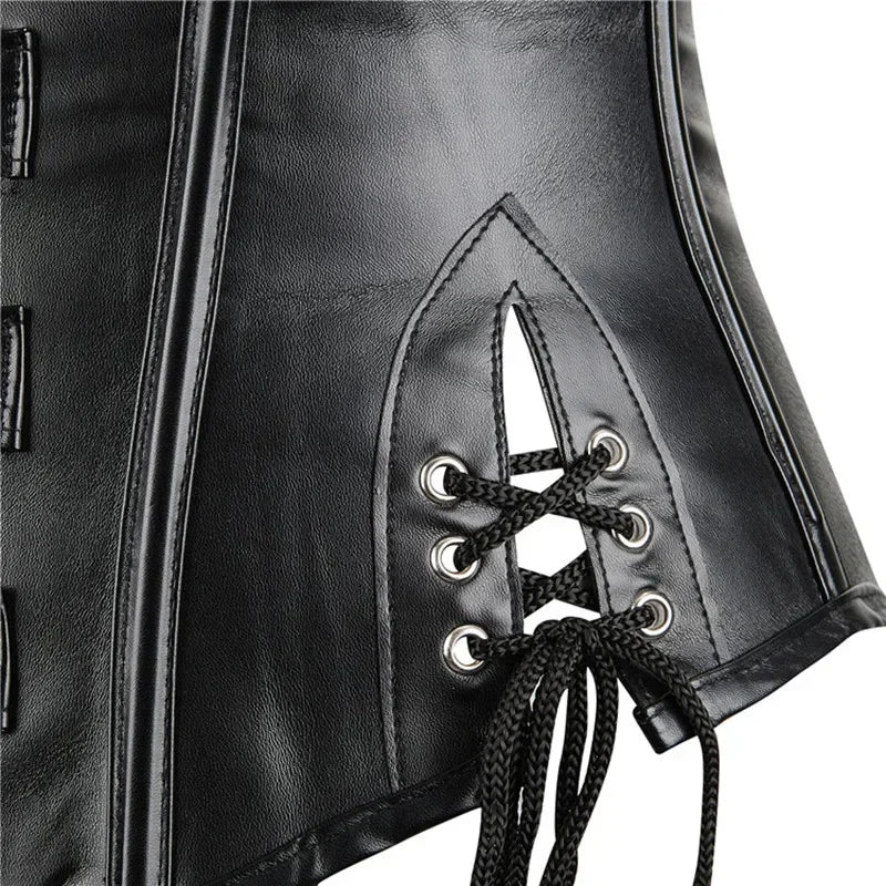 Leather Corset Top With Straps Women Gothic Underbust Waist Cincher Bustier Vest Steampunk Corselet Plus Size Sexy Korset