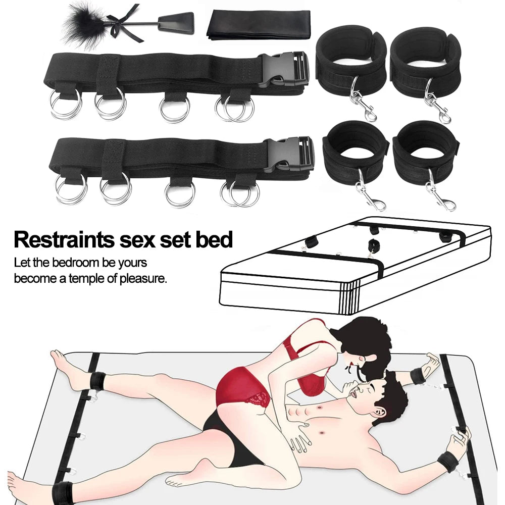 BDSM Adult Sex Toy Kits Sets for Sexy Games Bondage Mask Set Feather Handcuffs Ankle Cuff Restraints for Couple Sexual Aids ﻿18+