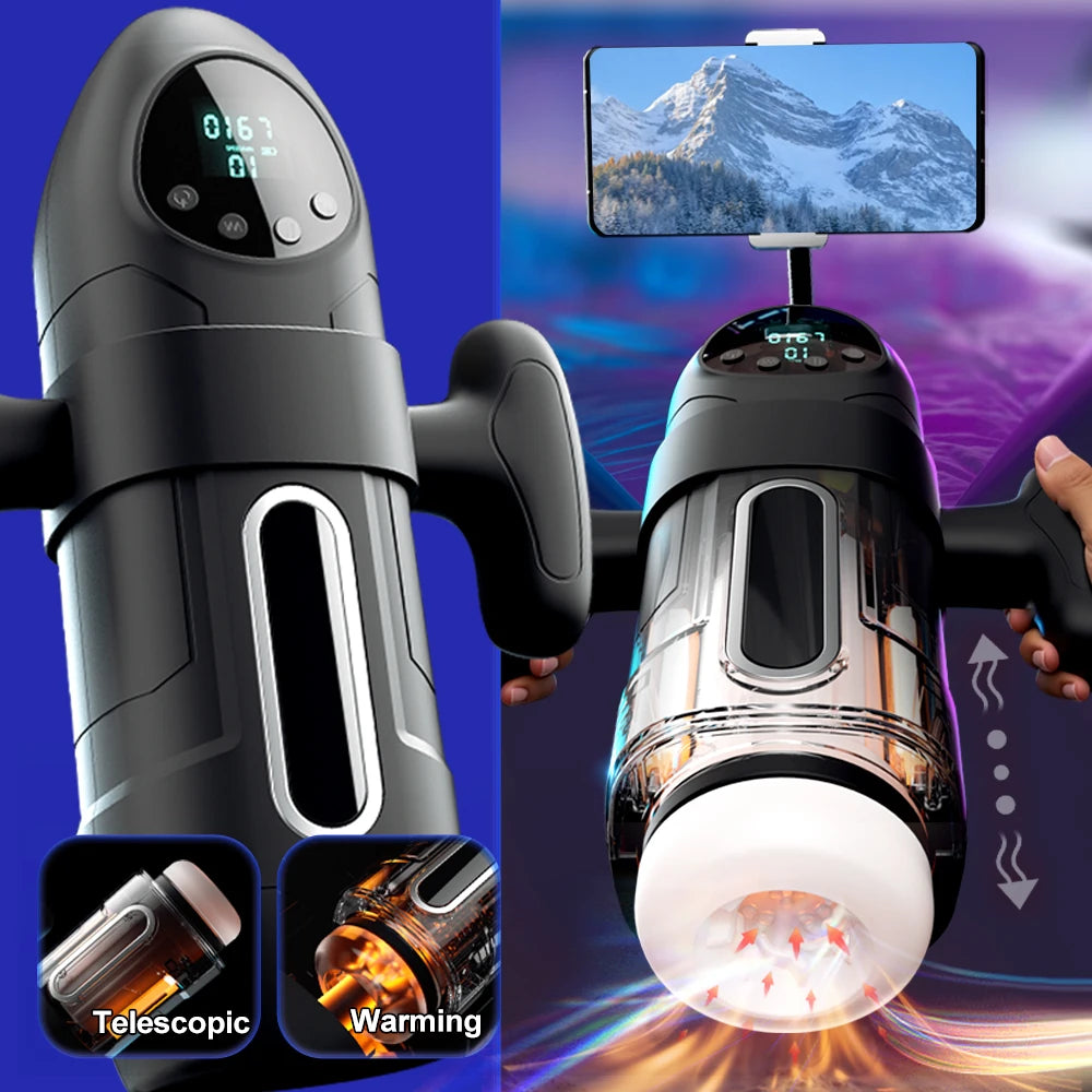 Male Vibrator Automatic Thrusting Sucking Sex Machines Pussy Penis Sleeve Blowjob with Handle LCD Display Pocket Male Adult Toys