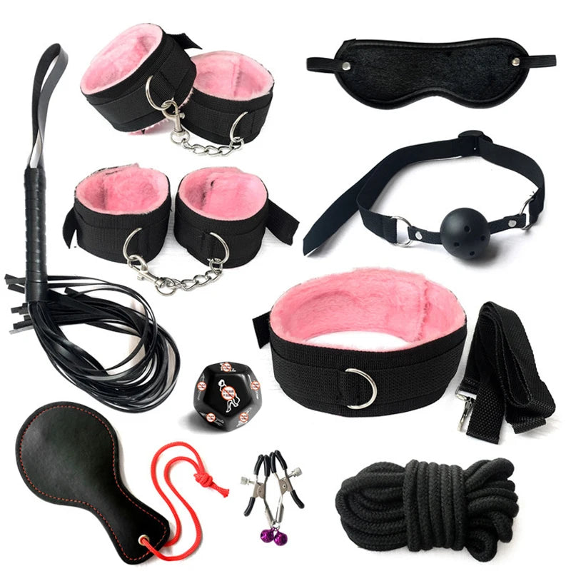 Bdsm Set Kits Adult Sex Toys Nylon Bondage for Women Couples Men Handcuffs Collar Nipple Clamps Whip Spanking Exotic Accessories