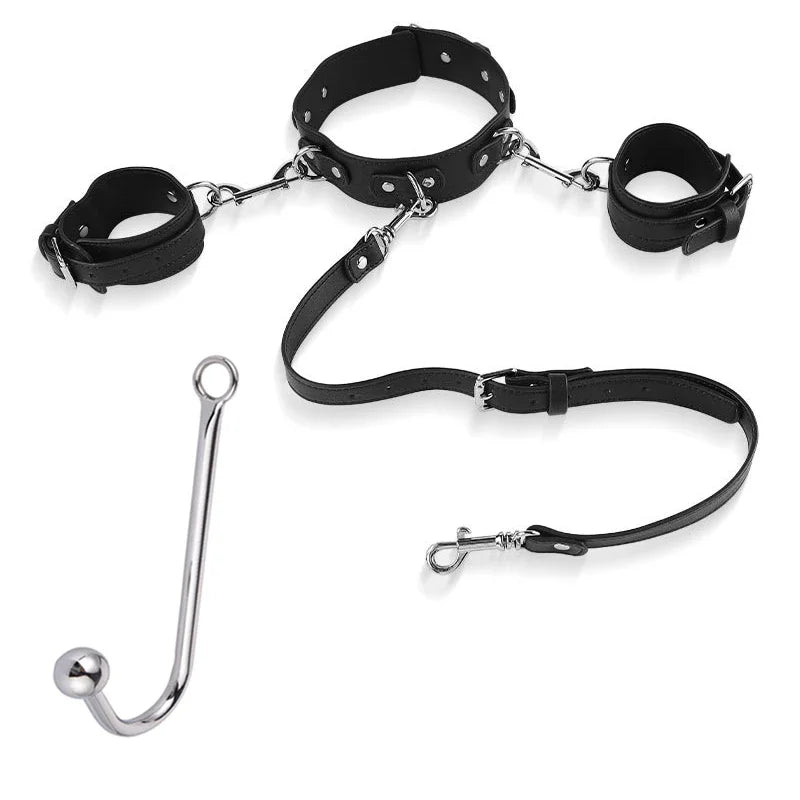 BDSM Sexual Couples Training Kit Metal Anal Hook Necklace Bondage Handcuffs Sex Toys for Women Sadomasochism Accessories