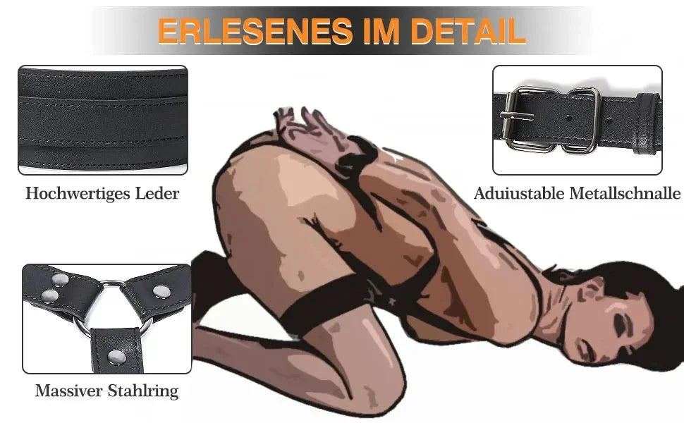 2025 NEW BDSM Sex Bondage Restraints Kit 3 in 1 Leather Thigh Sling Breasts Belt Behind Back Handcuffs Open Legs SM Slave Fetish