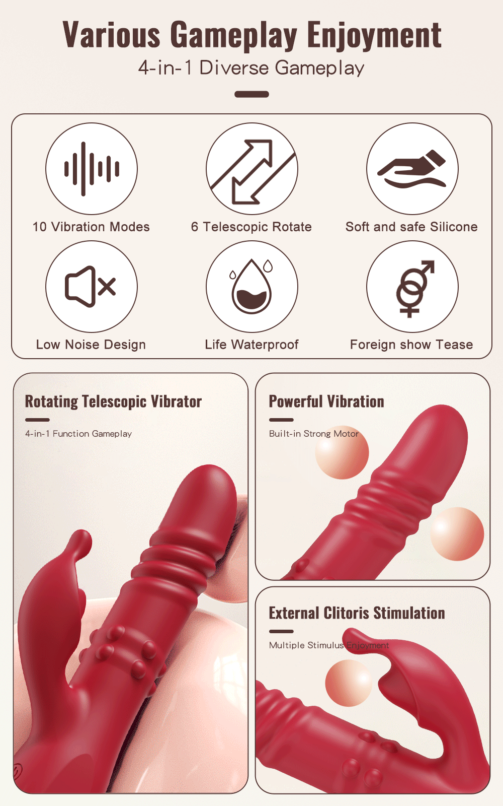 Erotii Premium rabbit vibrator & telescopic dildo with powerful rotating and vibrating functions.