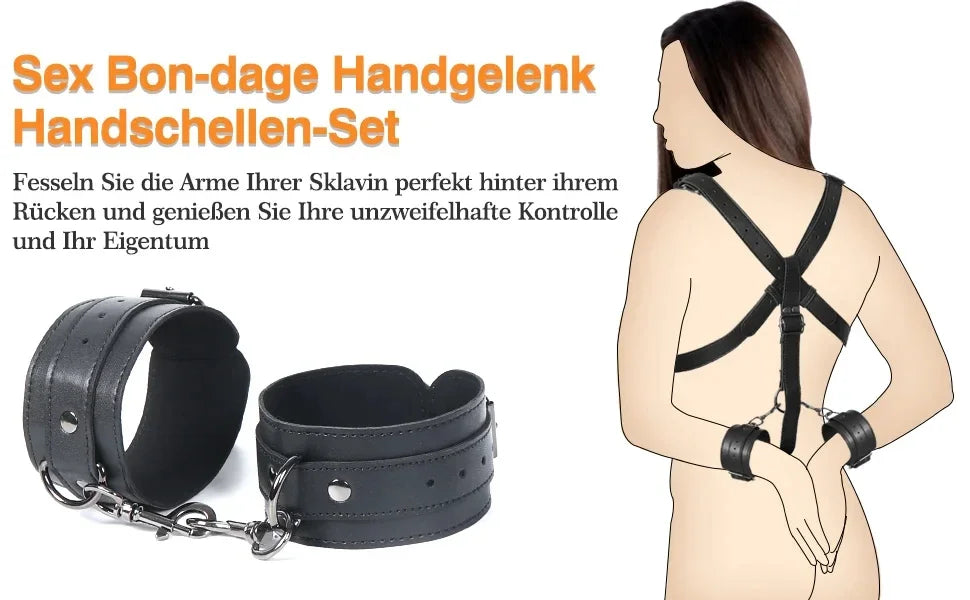 2025 NEW BDSM Sex Bondage Restraints Kit 3 in 1 Leather Thigh Sling Breasts Belt Behind Back Handcuffs Open Legs SM Slave Fetish