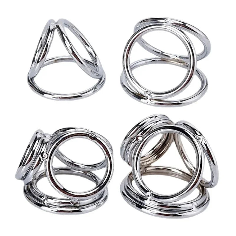 Male Penis Ring with tri-ring Metal Scrotal Restraints BDSM Cock Ring Urethral Ring Delay Ring Adult Sex Toy for Men