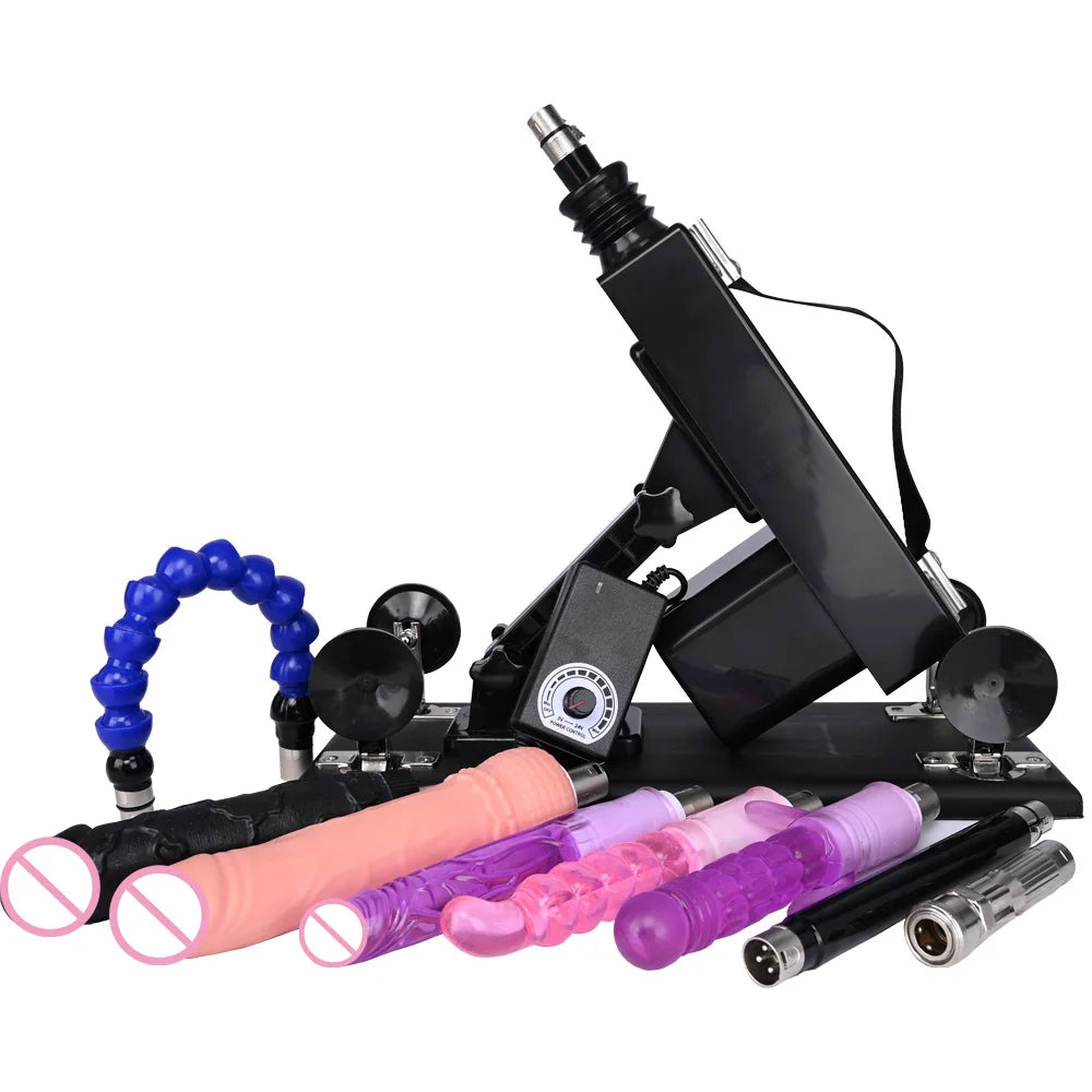 Sex Machine Female Masturbation Pumping Gun with Dildos，More Attachments ,Vibrator Adjustable Speed Love Machine for Couple