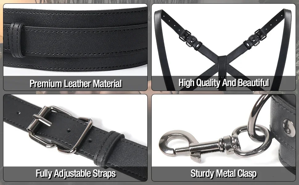 2025 NEW BDSM Sex Bondage Restraints Kit 3 in 1 Leather Thigh Sling Breasts Belt Behind Back Handcuffs Open Legs SM Slave Fetish