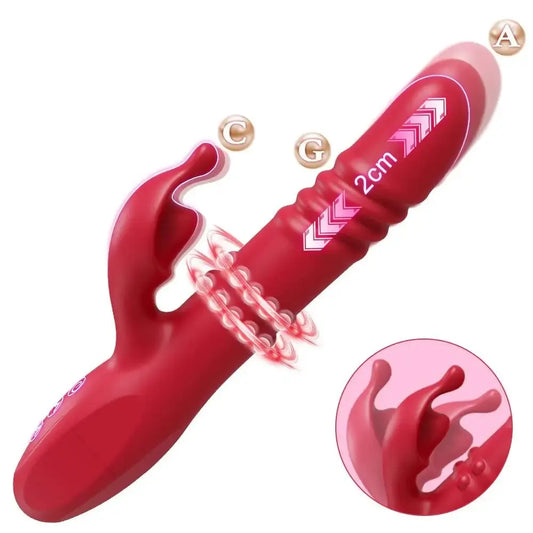 Telescopic Rabbit Vibrator Rotating Massage Vaginal 