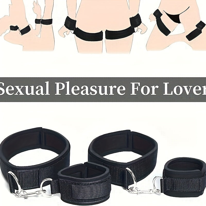 Couples' BDSM Bondage Set - Adjustable Thigh And Wrist Restraints For Intimate Play And Erotic Exploration