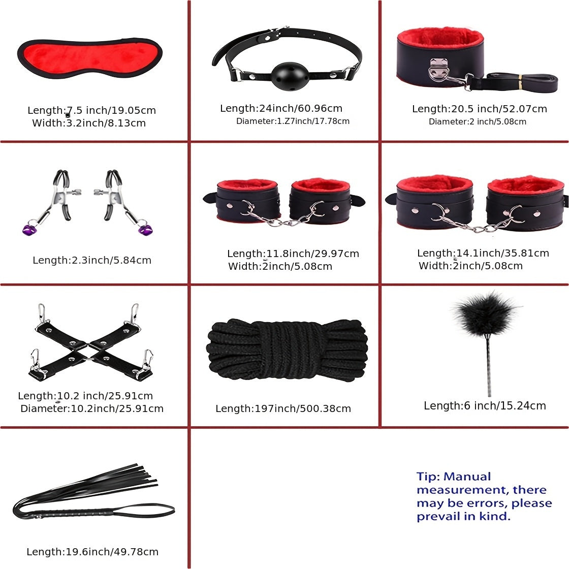 10pcs/SET Bondage Restraints BDSM Kit Bondage Set, Adult Restraint Set Hands And Legs Straps Rope Mask Cuffs Gags Nipple Clips For Couples Men Women - Perfect Gifts For Party - Purple/Pink/Black/Red